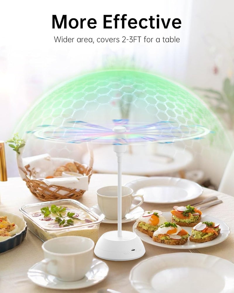 Edvision 4PCS Food Fan for Table, 2000mAh Rechargeable Portable Tabletop Fans with Holographic Blades and 360° Goose-Neck, Table Food Spinner Quiet for Picnic, Home, Party, BBQ(White) - Image 5